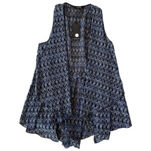 COMFY USA Women's Knit Open Front Vest Cardigan‎ Blue White Size S